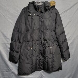MICHAEL Michael Kors Coat Womens Large Black Puffer Hooded Fur Trim Winter
